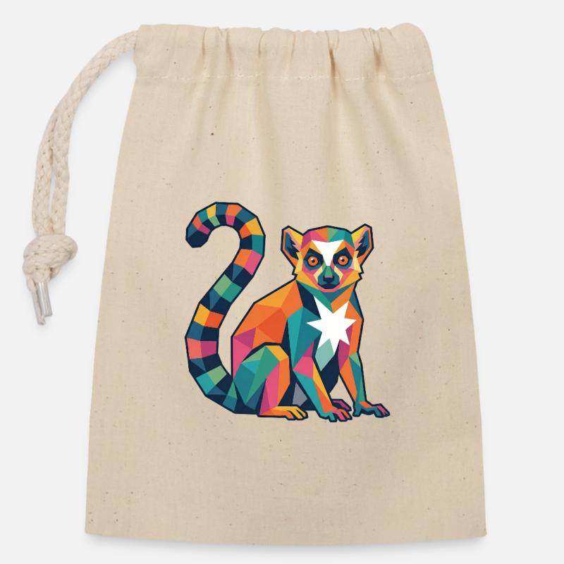 Design lémurien coloré - Sac cadeau en coton avec cordon (14 x 20 cm) - nature