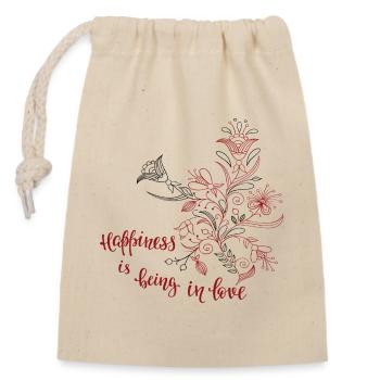 Amour et bonheur - Sac cadeau en coton avec cordon (14 x 20 cm) - nature - Devant