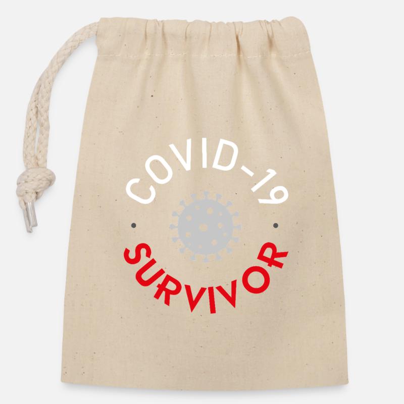 Covid-19 Survivor - Sac cadeau en coton avec cordon (14 x 20 cm) - nature