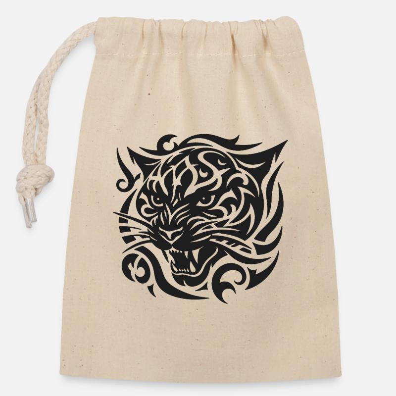 Tiger Tribal Pattern - Closable cotton gift bag (14x20cm) - nature