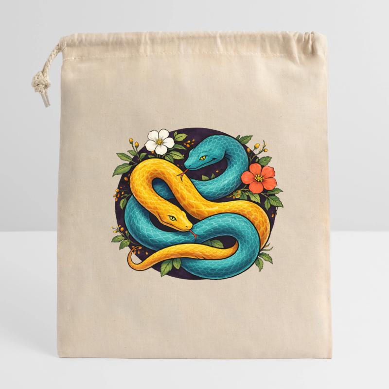Deux serpents python dans l’anneau fleuri Sac cadeau en coton avec cordon (14 x 20 cm)