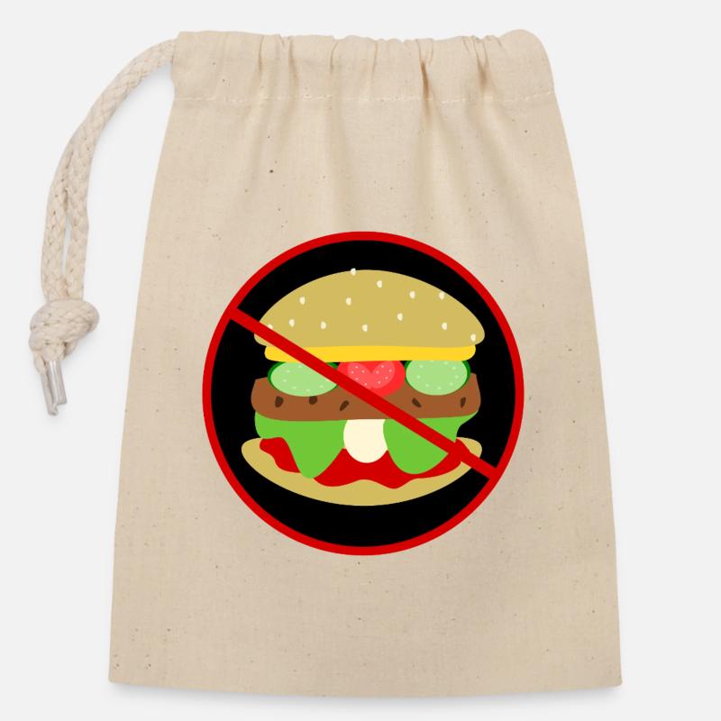 No_fast_food_please - Sac cadeau en coton avec cordon (14 x 20 cm) - nature