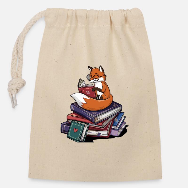 Bücherwurm-Fuchs-Tierlese-Bücher Kunst - Verschließbarer Geschenkbeutel aus Baumwolle (14x20cm) - Natur
