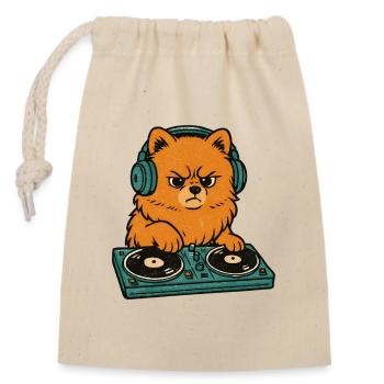DJ rétro Zwergspitz : Poméranian à la platine - Sac cadeau en coton avec cordon (14 x 20 cm) - nature - Devant