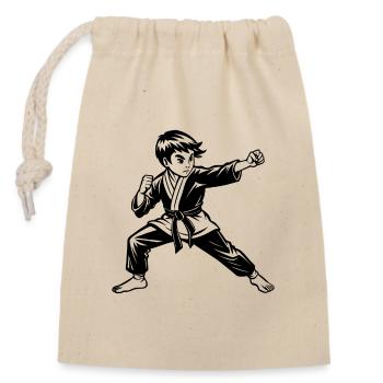 Boy kid karate - Closable cotton gift bag (14x20cm) - nature - Front