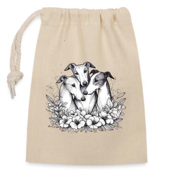 Drei Windhunde im Blumenkreis - Verschließbarer Geschenkbeutel aus Baumwolle (14x20cm) - Natur - Vorne