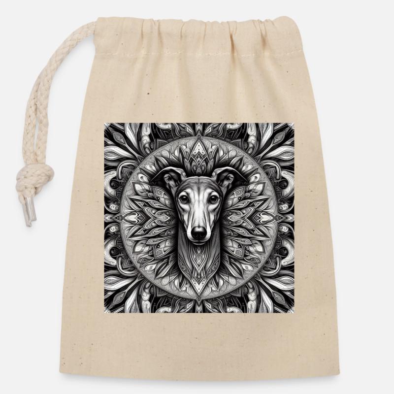 Greyhound Mandala - Closable cotton gift bag (14x20cm) - nature