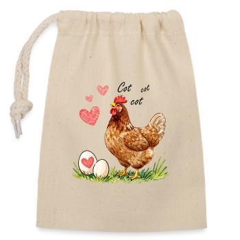 Heart Hen and Watercolor Eggs - Closable cotton gift bag (14x20cm) - nature - Front