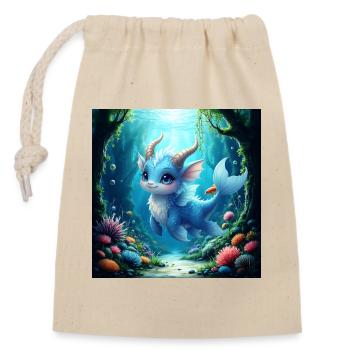 Wasserblauer Drache - Verschließbarer Geschenkbeutel aus Baumwolle (14x20cm) - Natur - Vorne