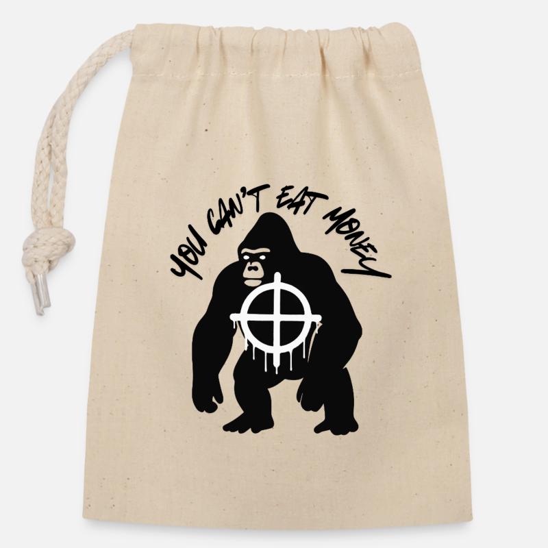 Human Eat Money Eat Gorilla - Verschließbarer Geschenkbeutel aus Baumwolle (14x20cm) - Natur