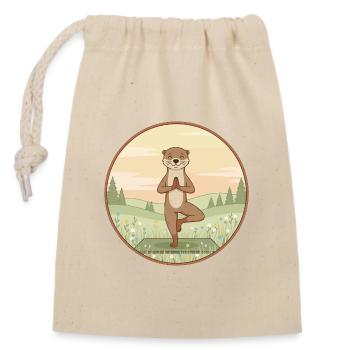 Yoga-Otter-Tier macht Baumpose - Verschließbarer Geschenkbeutel aus Baumwolle (14x20cm) - Natur - Vorne