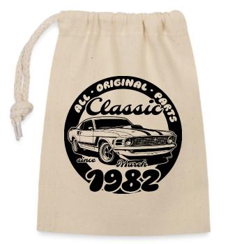 44. Geburtstag - Klassiker Musclecar 03/1982 - Verschließbarer Geschenkbeutel aus Baumwolle (14x20cm) - Natur - Vorne