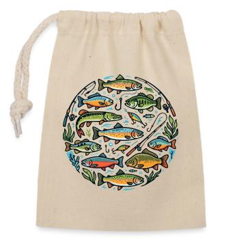 Fish Species Fish Bait Fishing Hook Angler Motif - Closable cotton gift bag (14x20cm) - nature - Front
