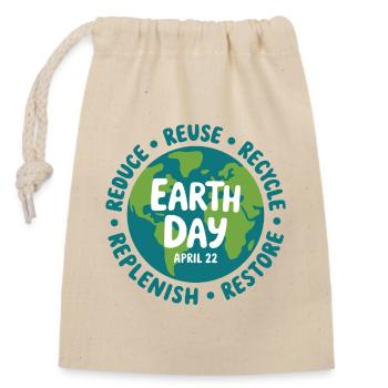 Emblème du Jour de la Terre : Réduire Réutiliser Recycler - Sac cadeau en coton avec cordon (14 x 20 cm) - nature - Devant