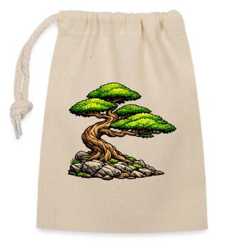Bonsai Baum Illustration – Zen Design für Naturlie - Verschließbarer Geschenkbeutel aus Baumwolle (14x20cm) - Natur - Vorne