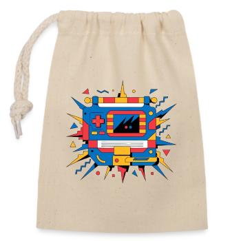 Console rétro néon - Sac cadeau en coton avec cordon (14 x 20 cm) - nature - Devant