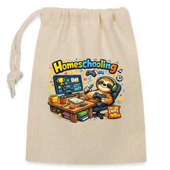Homeschooling Sloth Gamer - Closable cotton gift bag (14x20cm) - nature - Front