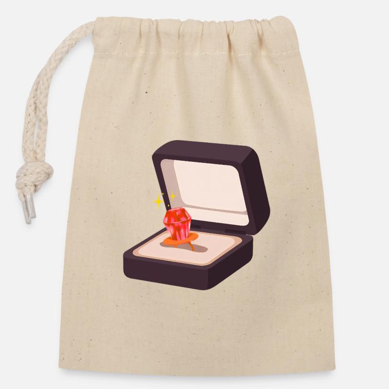 Candy Ring Proposal Engagement Marry Wedding - Closable cotton gift bag (14x20cm) - nature