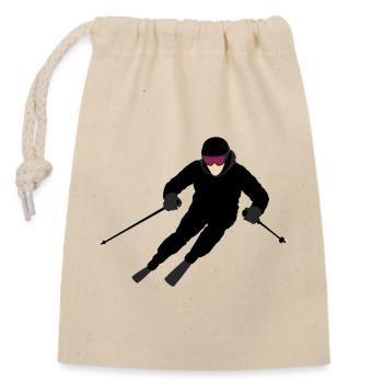 Dynamischer Skifahrer - Verschließbarer Geschenkbeutel aus Baumwolle (14x20cm) - Natur - Vorne
