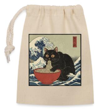 Japan Cat Ramen Noodles Retro Wave Pattern - Closable cotton gift bag (14x20cm) - nature - Front