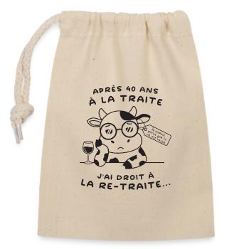 Retraite Humour : Vache Drôle (texte noir) - Sac cadeau en coton avec cordon (14 x 20 cm) - nature - Devant