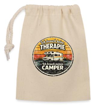 Therapie? Nein, mein Camper – Retro Sticker - Verschließbarer Geschenkbeutel aus Baumwolle (14x20cm) - Natur - Vorne