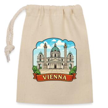 Vienna Austria Karlskirche Retro Ribbon Emblem - Closable cotton gift bag (14x20cm) - nature - Front