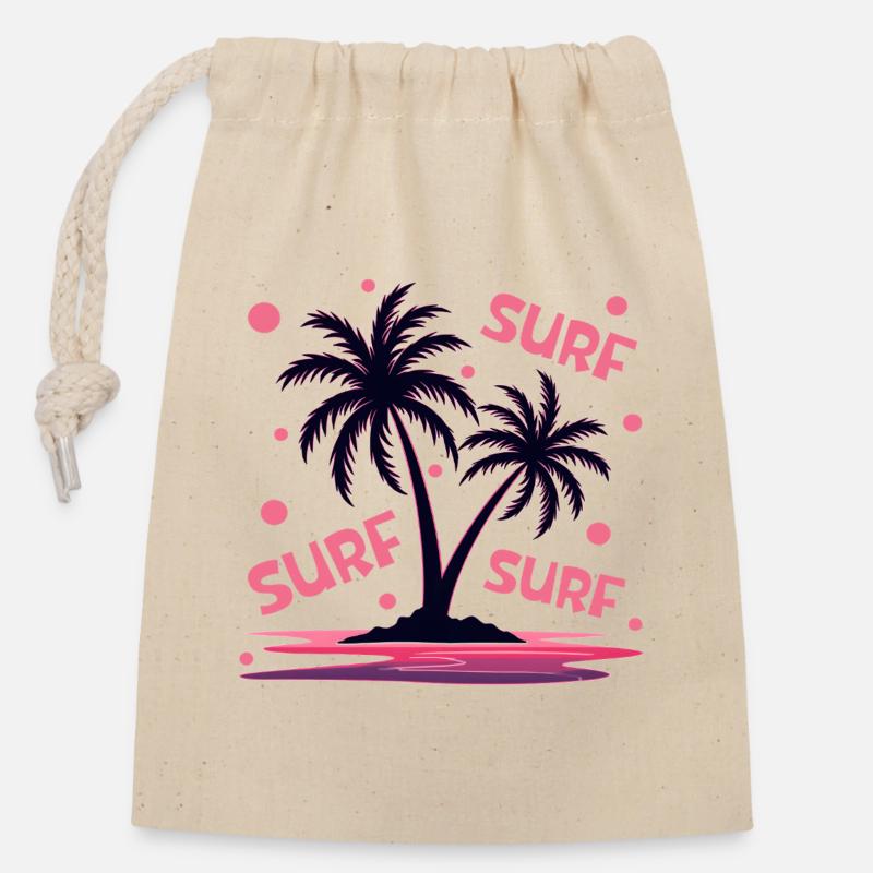 Surfen Palmen - Verschließbarer Geschenkbeutel aus Baumwolle (14x20cm) - Natur