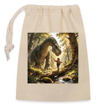 Drachenfreund Begegnung im Wald - Verschließbarer Geschenkbeutel aus Baumwolle (14x20cm) - Natur - Vorne