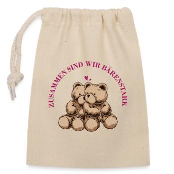 Ensemble, nous sommes forts comme un ours – Mignons ours en peluche - Sac cadeau en coton avec cordon (14 x 20 cm) - nature - Devant
