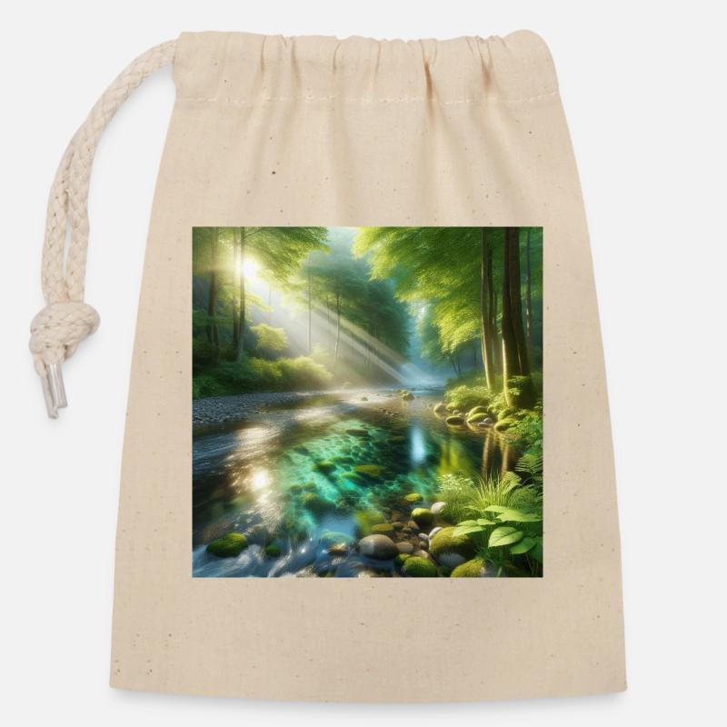 Sunshine in a forest stream - Closable cotton gift bag (14x20cm) - nature