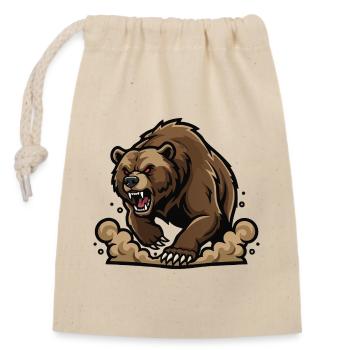 Wild Grizzly Bear Charge Maskottchen Grizzly Bear Run - Verschließbarer Geschenkbeutel aus Baumwolle (14x20cm) - Natur - Vorne