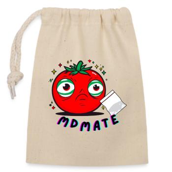 MDMATE - Tomate mit Kick - Verschließbarer Geschenkbeutel aus Baumwolle (14x20cm) - Natur - Vorne