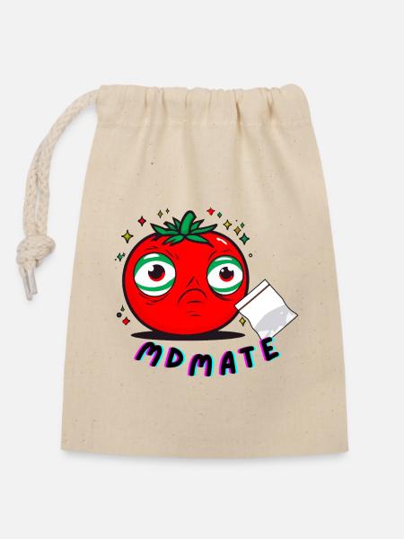 MDMATE - Tomate mit Kick - Verschließbarer Geschenkbeutel aus Baumwolle (14x20cm) - Natur