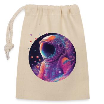 Neon astronaut in color space - Closable cotton gift bag (14x20cm) - nature - Front
