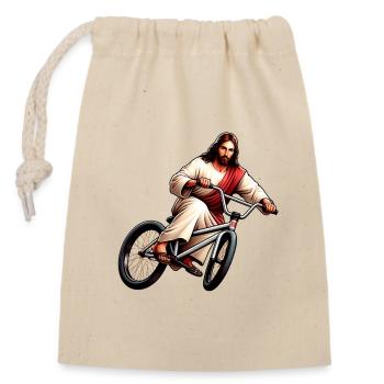 Jesus sur Vélo Retro - Sac cadeau en coton avec cordon (14 x 20 cm) - nature - Devant