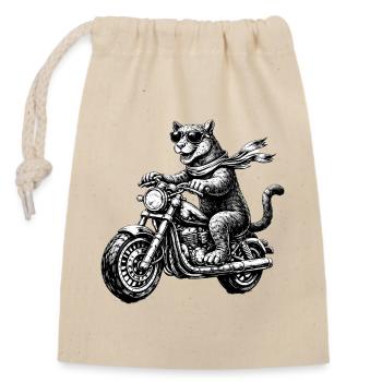 Un grand chat à moto - Sac cadeau en coton avec cordon (14 x 20 cm) - nature - Devant