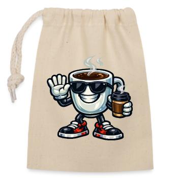 Coffee Mascot with Sunglasses - Closable cotton gift bag (14x20cm) - nature - Front