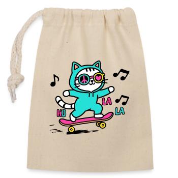 Chat skateur néon sur skateboard - Sac cadeau en coton avec cordon (14 x 20 cm) - nature - Devant