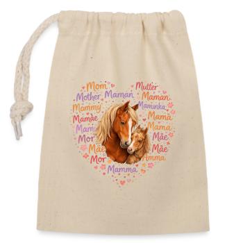 Pferde Mama Herz – Muttertag Geschenk Pferdeliebe - Verschließbarer Geschenkbeutel aus Baumwolle (14x20cm) - Natur - Vorne
