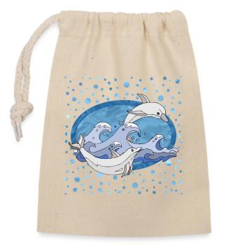 Dauphins - Sac cadeau en coton avec cordon (14 x 20 cm) - nature - Devant