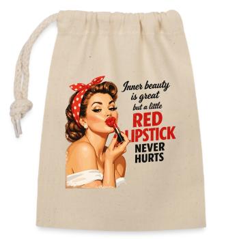 Pin-Up Girl Retro Design: Red Lipstick - Closable cotton gift bag (14x20cm) - nature - Front