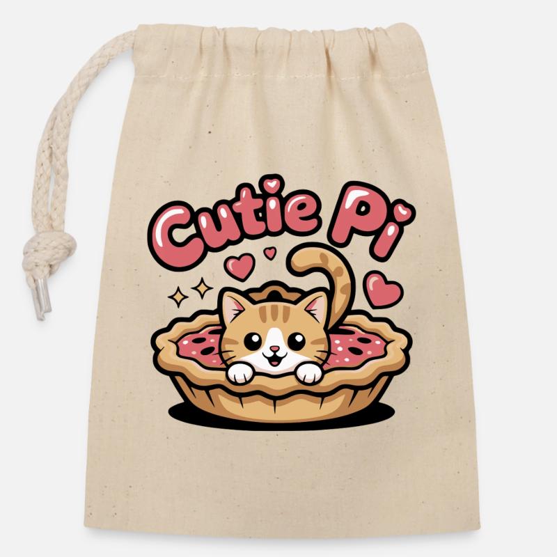 Cutie Pi Cat - Closable cotton gift bag (14x20cm) - nature