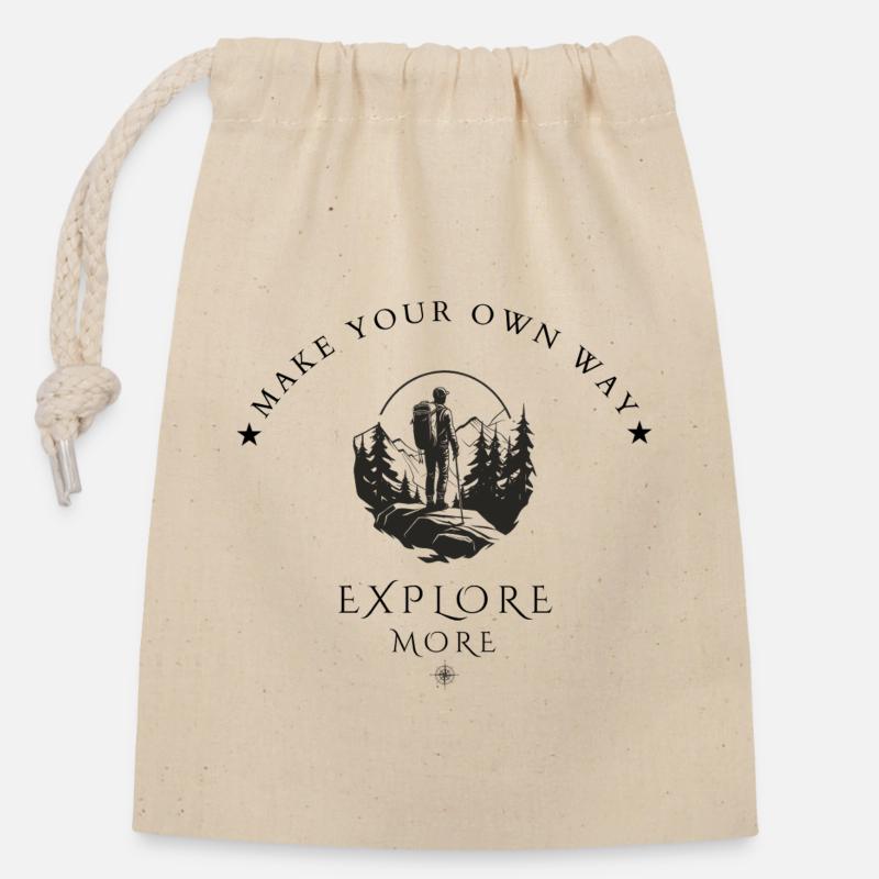 Découvrez davantage – Créez votre propre aventure de randonnée - Sac cadeau en coton avec cordon (14 x 20 cm) - nature