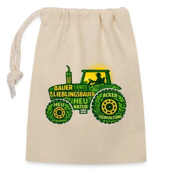 Lieblingsbauer Traktor Geschenk für Landwirte - Verschließbarer Geschenkbeutel aus Baumwolle (14x20cm) - Natur - Vorne