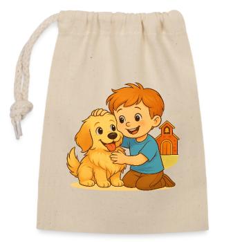 Fluffy und der glückliche Freund – Emotionale Bindung - Verschließbarer Geschenkbeutel aus Baumwolle (14x20cm) - Natur - Vorne