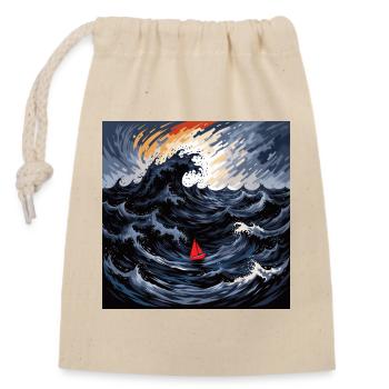 Rotes Segel im Sturmmeer - Verschließbarer Geschenkbeutel aus Baumwolle (14x20cm) - Natur - Vorne