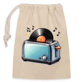 Vinyle dans le grille-pain – Motif musical drôle - Sac cadeau en coton avec cordon (14 x 20 cm) - nature - Devant