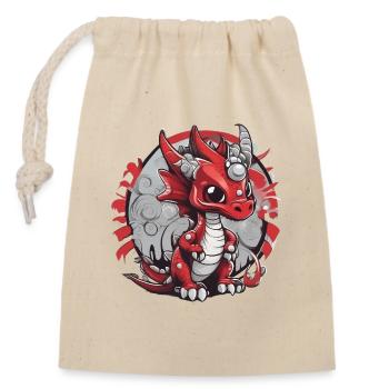 Roter Drachen Karikatur-Print - Verschließbarer Geschenkbeutel aus Baumwolle (14x20cm) - Natur - Vorne