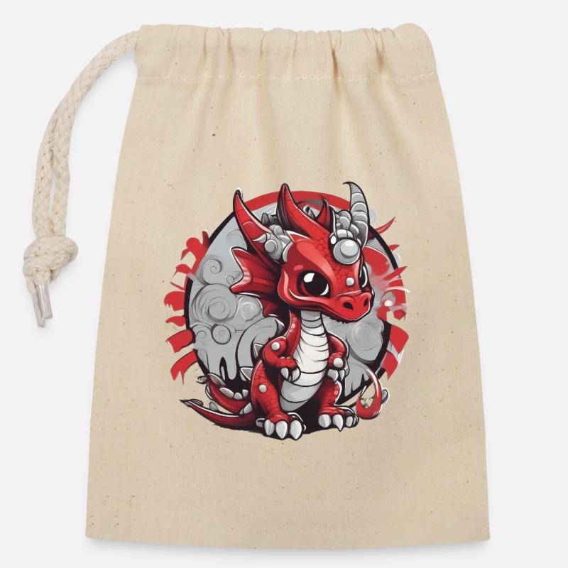 Red Dragon Caricature Print - Closable cotton gift bag (14x20cm) - nature